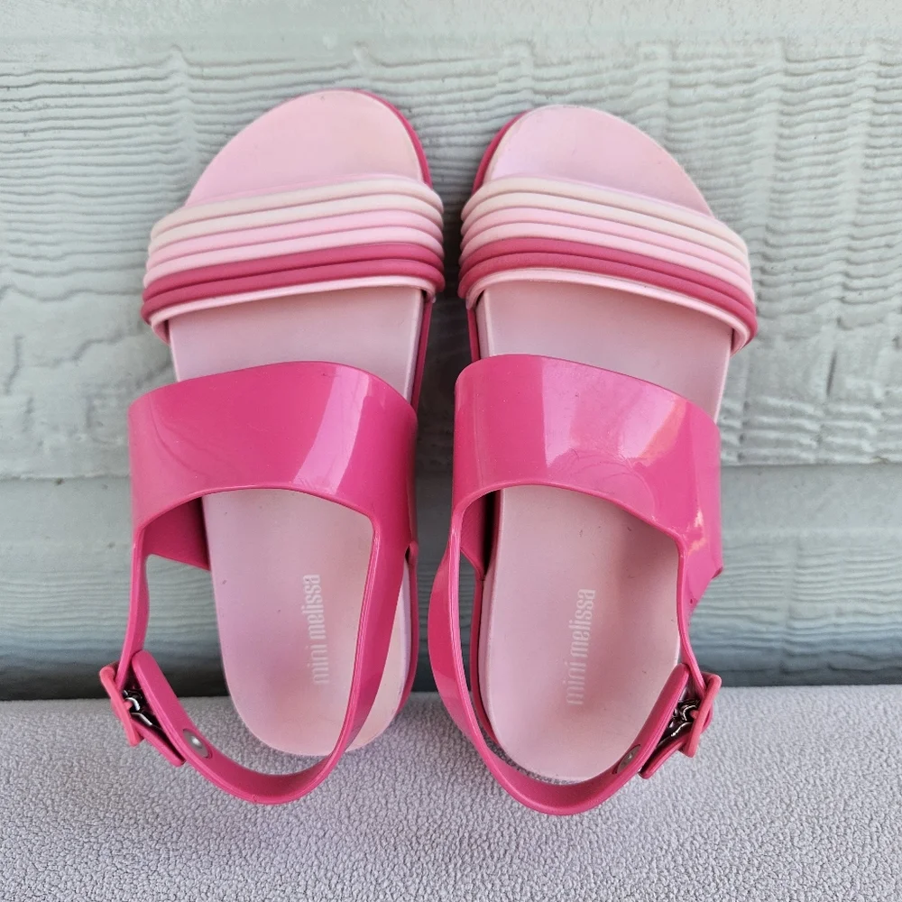 Mini Melissa Panama Slingback Buckle Sandal Girl SZ 1 Pink Ombre Rainbow